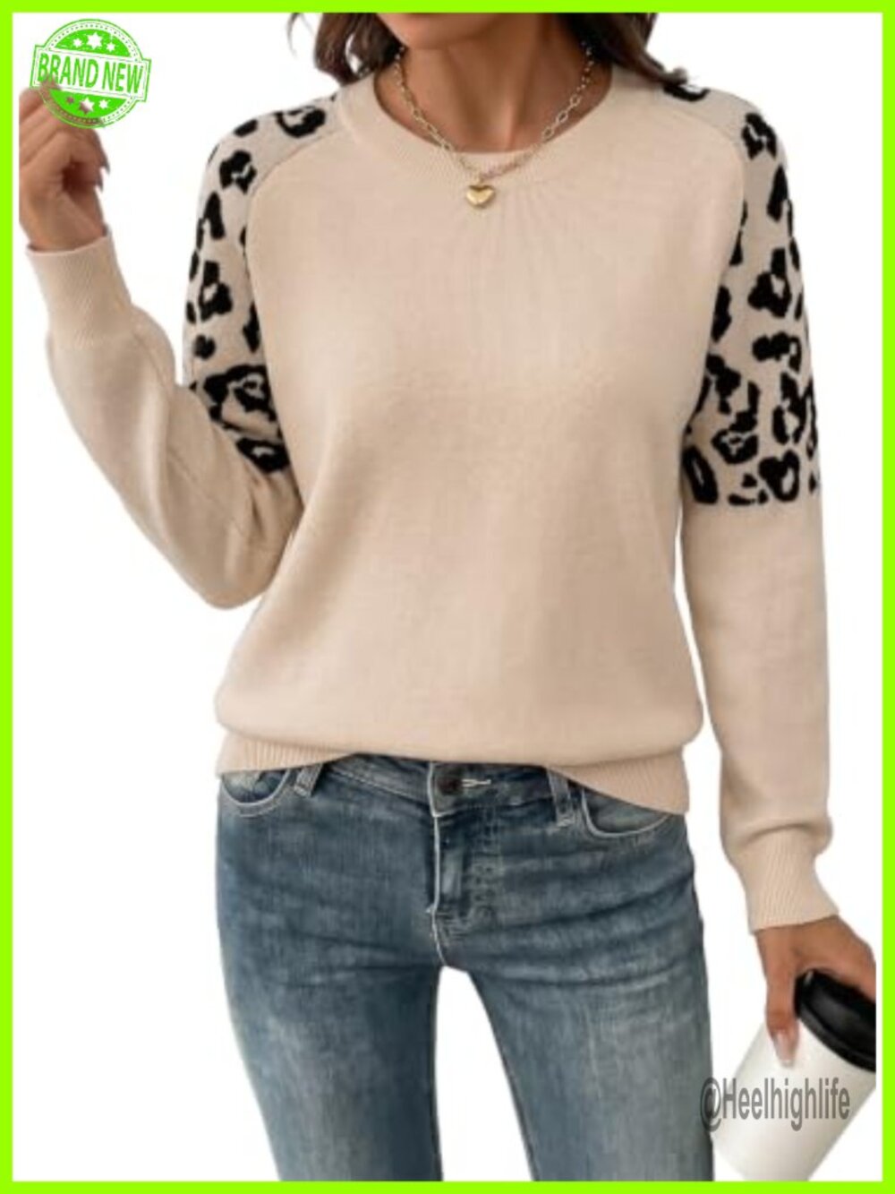 Womens Leopard Raglan Sleeve Sweater Knit Pullover Fall Winter Top
